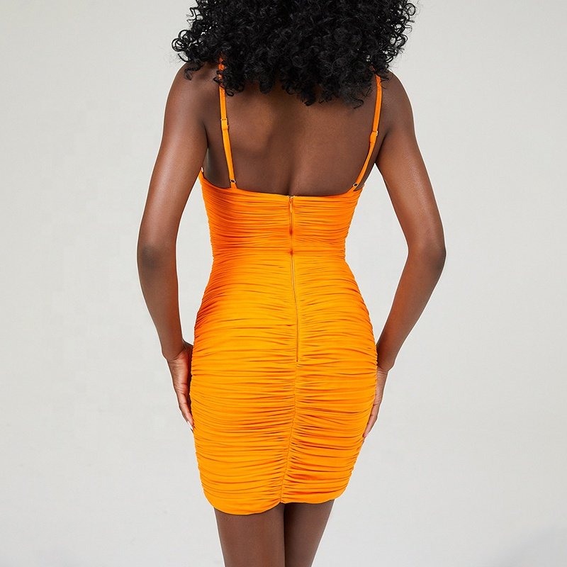 Weixin Women Clothing Professional Custom Mistress Rocks Orange Plunge Mesh Chiffon Party Sexy Summer Dress
