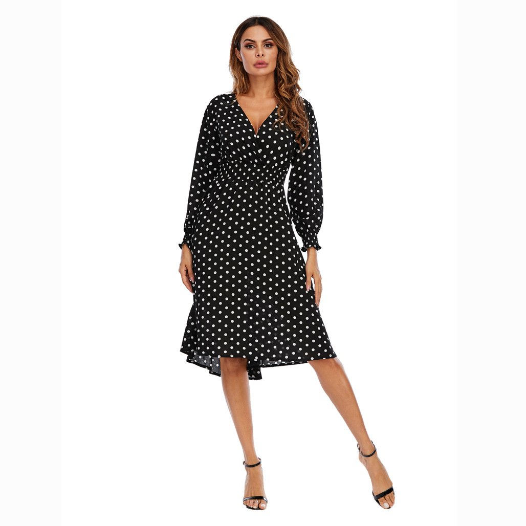 Sidiou Group Summer Maxi Dresses Women Ladies Casual Dress Chiffon Printed V-Neck Waist Long Sleeve Slim Dress Fashion Women