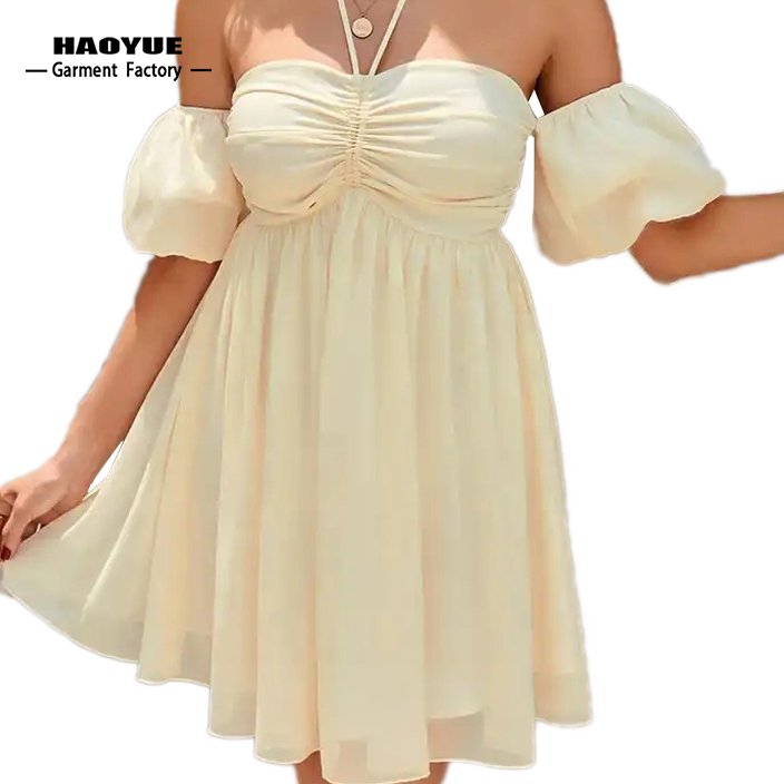 Clothing Manufacturers Custom Girls Classy Dress Womens Clothing Summer Removable Puff Sleeve Sexy Casual Dresses