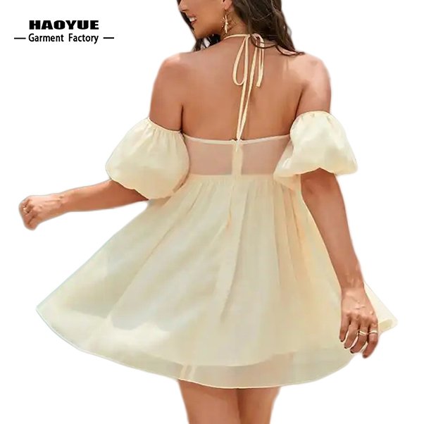 Clothing Manufacturers Custom Girls Classy Dress Womens Clothing Summer Removable Puff Sleeve Sexy Casual Dresses