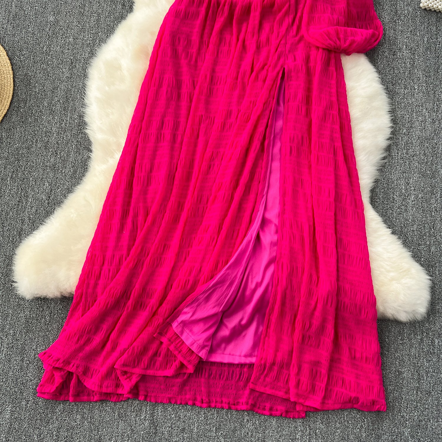 Sexy Slit Tunic Casual Dress For Women Hollow Out Lace Dress