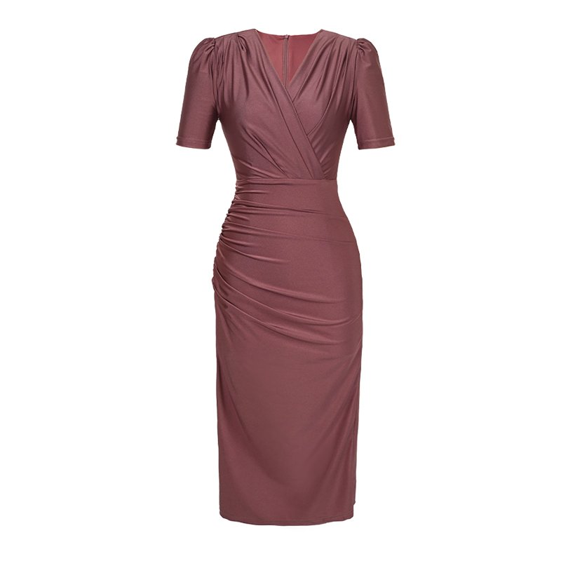ZYHT 30167 Summer Fashion Women Clothing Hot Sale Solid Maxi Bodycon Simple Retro V Neck Spandex Long Purple Casual Dress