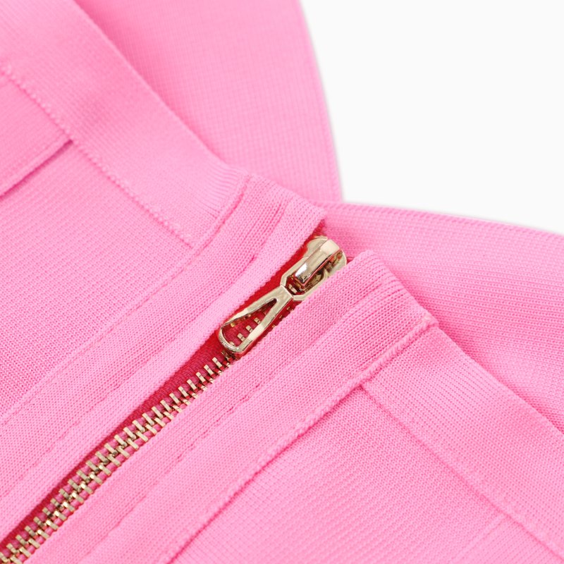 Summer Women Fashion V Neck Sleeveless Pink White Polyester Belt Bodycon Bandage Midi Sexy Casual Party Dress