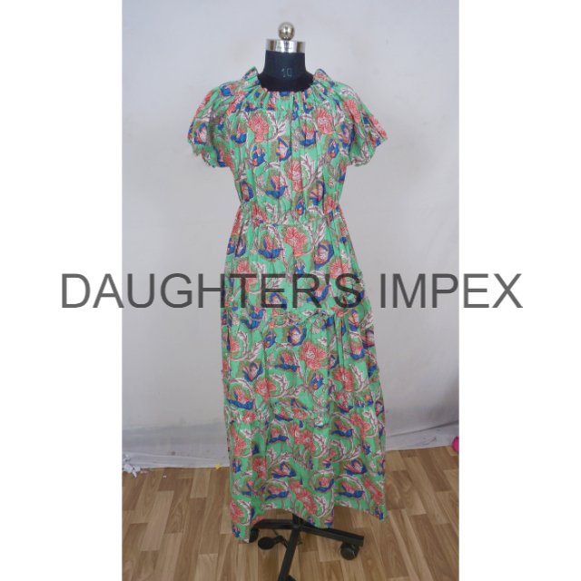 Cotton dresses women long maxi high quality summer dresses Hand Block Printed Women's Abstract Pattern Summer Dress For Summer