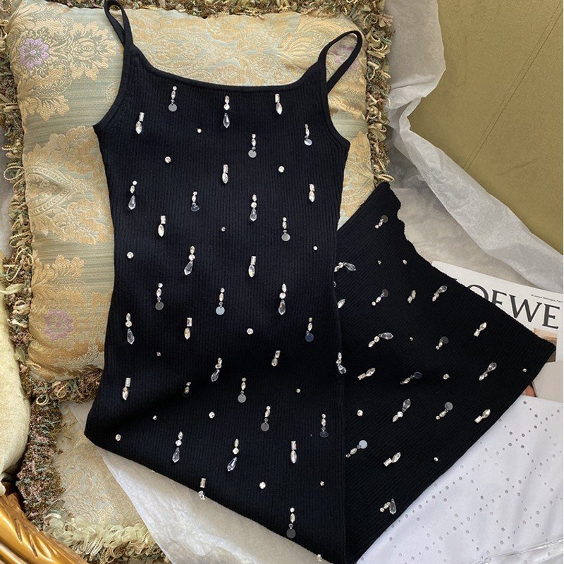 New arrivals dropshipping hot fashion crystal beading long knitted dress for women
