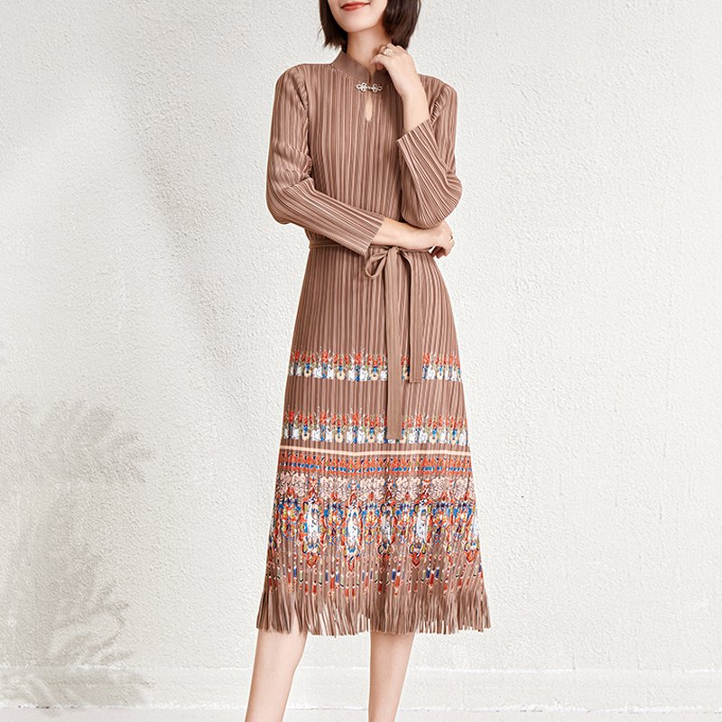 Ladies Dresses 2024 Elegant Casual Dresses Miyake Pleated Dresses