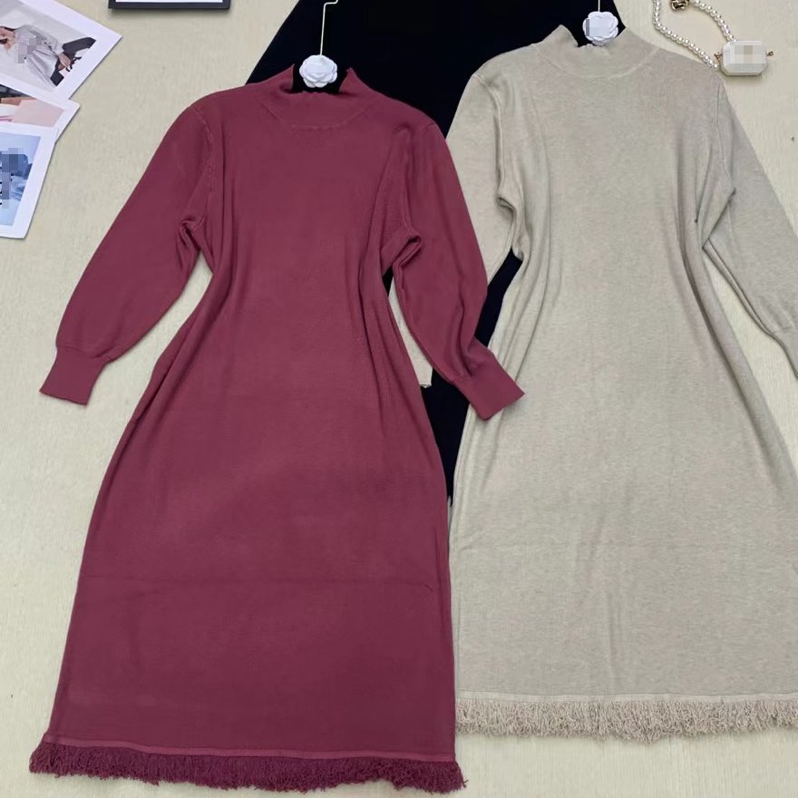 Gentle Wind Women's Autumn And Winter Thin New High Collar Long Knitted Sweater Dress