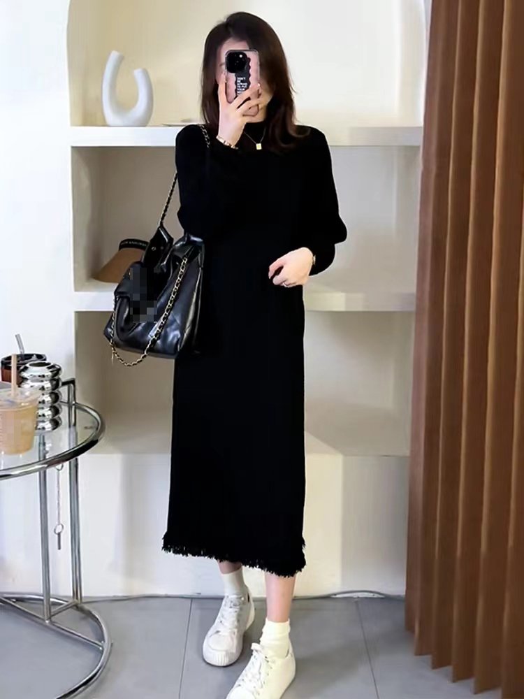 Gentle Wind Women's Autumn And Winter Thin New High Collar Long Knitted Sweater Dress
