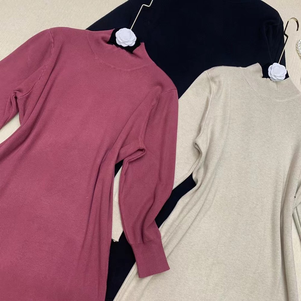 Gentle Wind Women's Autumn And Winter Thin New High Collar Long Knitted Sweater Dress