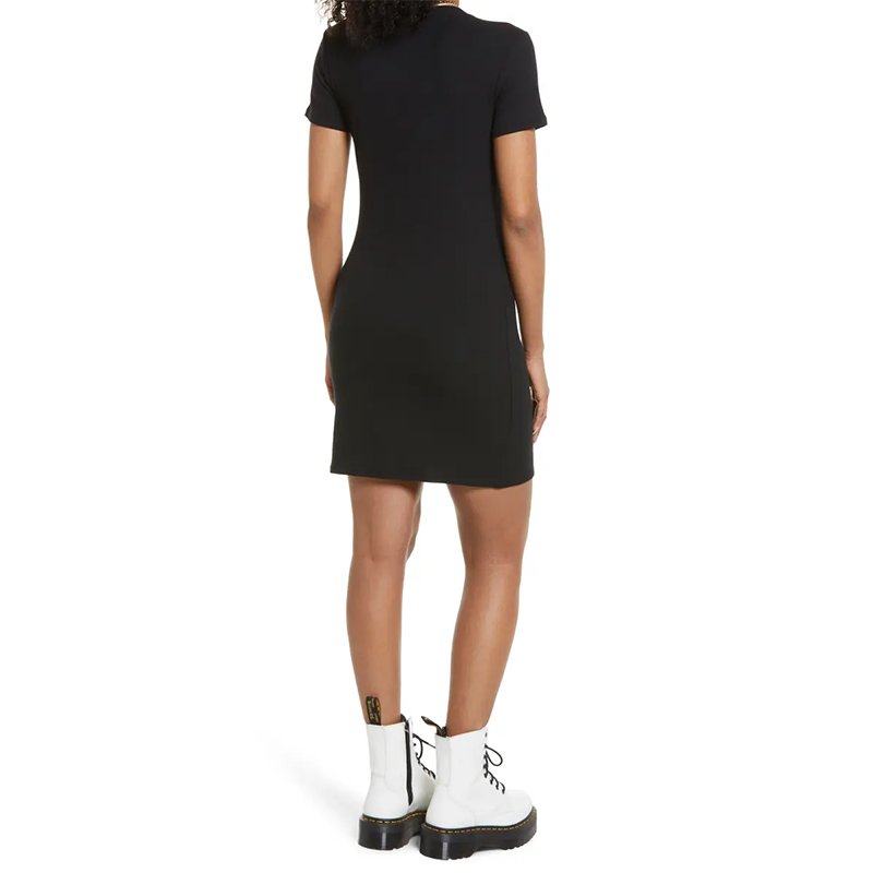 Lady 95% Cotton 5% Spandex Black Custom Brand Cheap Slits Fitted Knee Length Casual Women Dress