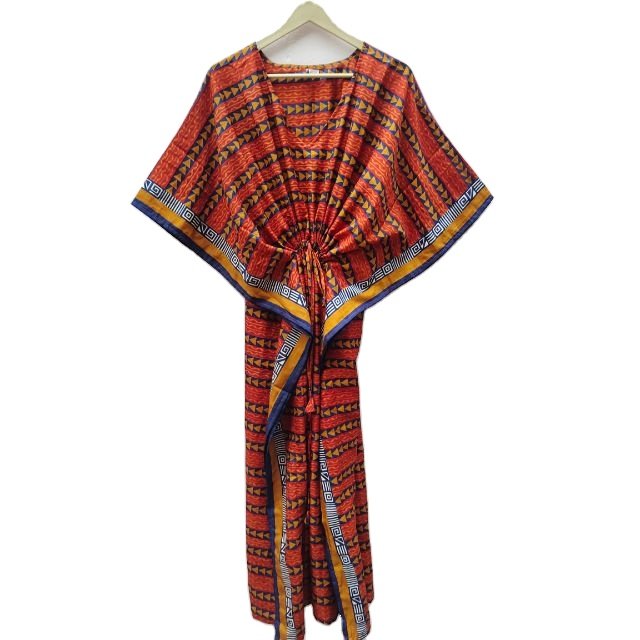 Silk Kaftan designer print Abaya Caftan Floral red Kaftan Beach Gift Maxi Dress Handmade Kaftan for Women Beach Wear