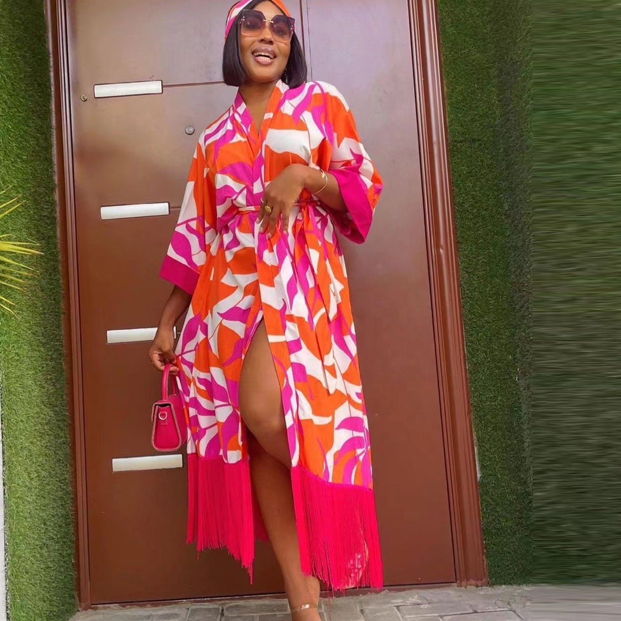 New Fashion Bright Color Tie Dyed Printed Tassel Skirt Loose Cardigan African Women Sexy Casual Dress