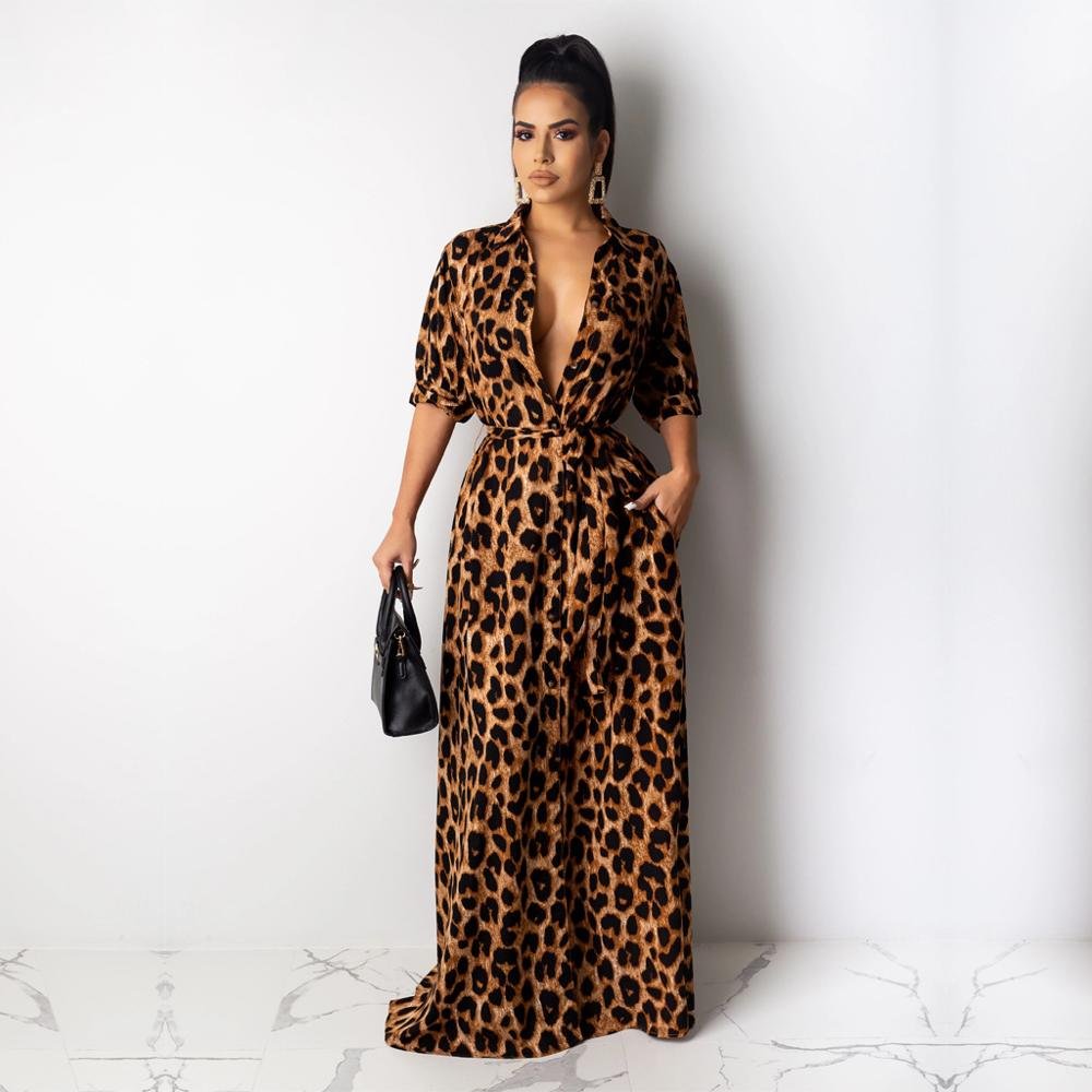 casual womens wear 2023 spring summer dress Fashion Leopard Print 5-point Sleeve Maxi Dress