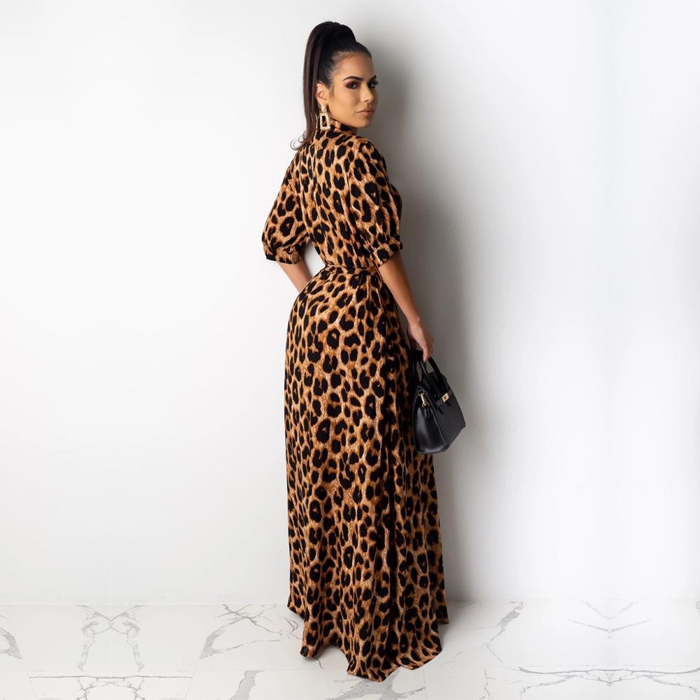 casual womens wear 2023 spring summer dress Fashion Leopard Print 5-point Sleeve Maxi Dress