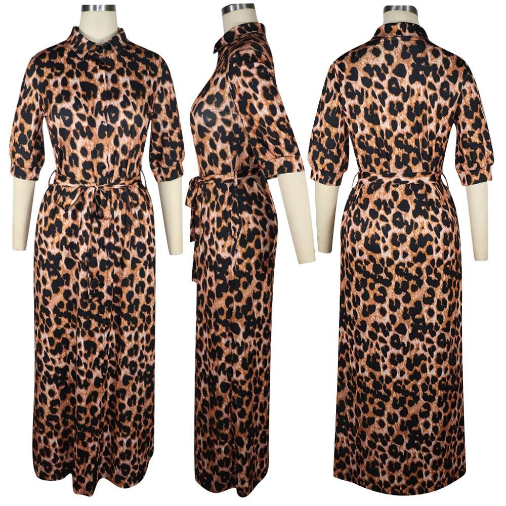 casual womens wear 2023 spring summer dress Fashion Leopard Print 5-point Sleeve Maxi Dress