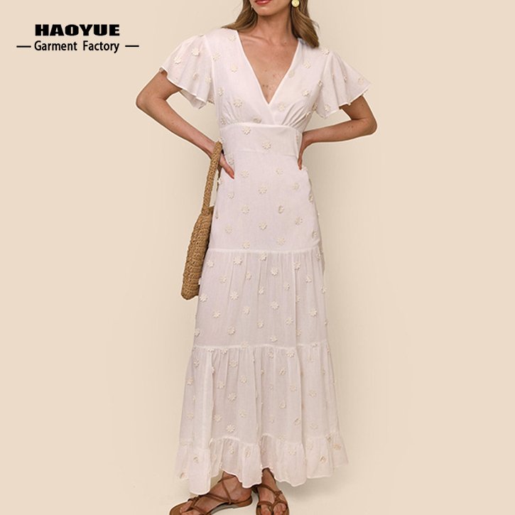 Clothing Manufacturer Custom High Quality Women Clothing Casual Dresses Embroidered Ladies Blancos Dress