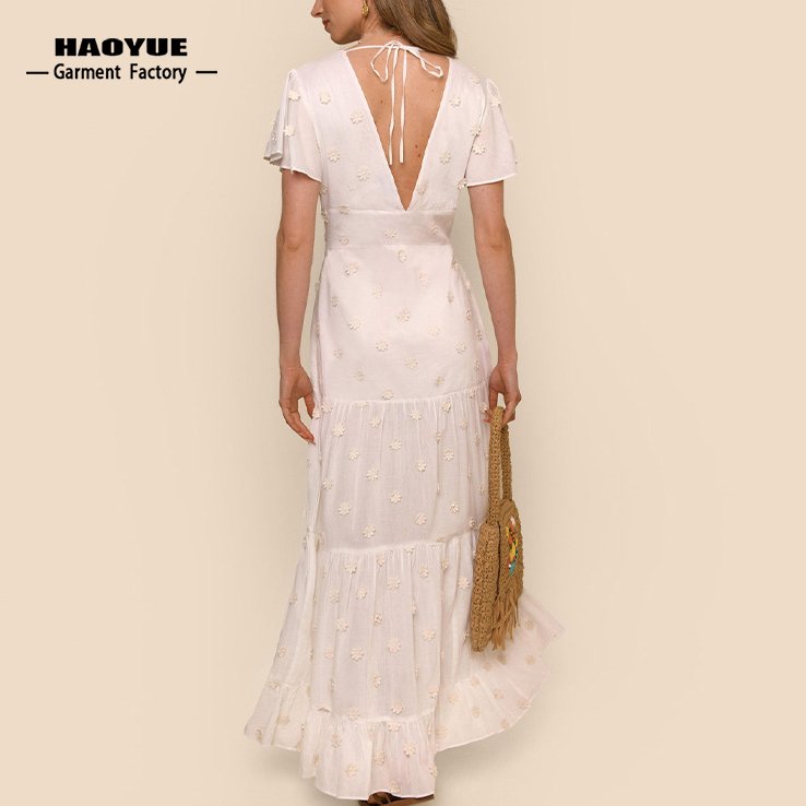 Clothing Manufacturer Custom High Quality Women Clothing Casual Dresses Embroidered Ladies Blancos Dress