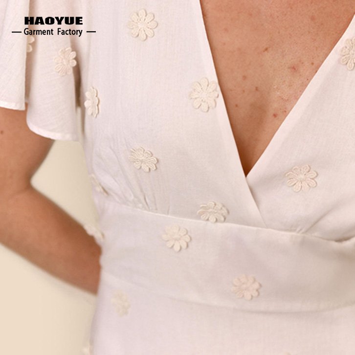 Clothing Manufacturer Custom High Quality Women Clothing Casual Dresses Embroidered Ladies Blancos Dress