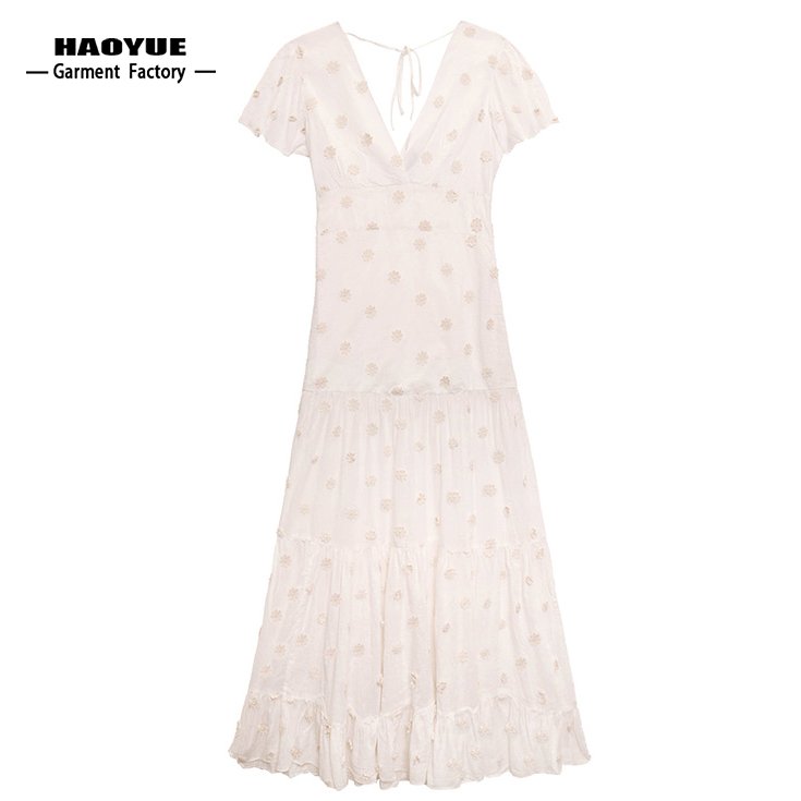 Clothing Manufacturer Custom High Quality Women Clothing Casual Dresses Embroidered Ladies Blancos Dress