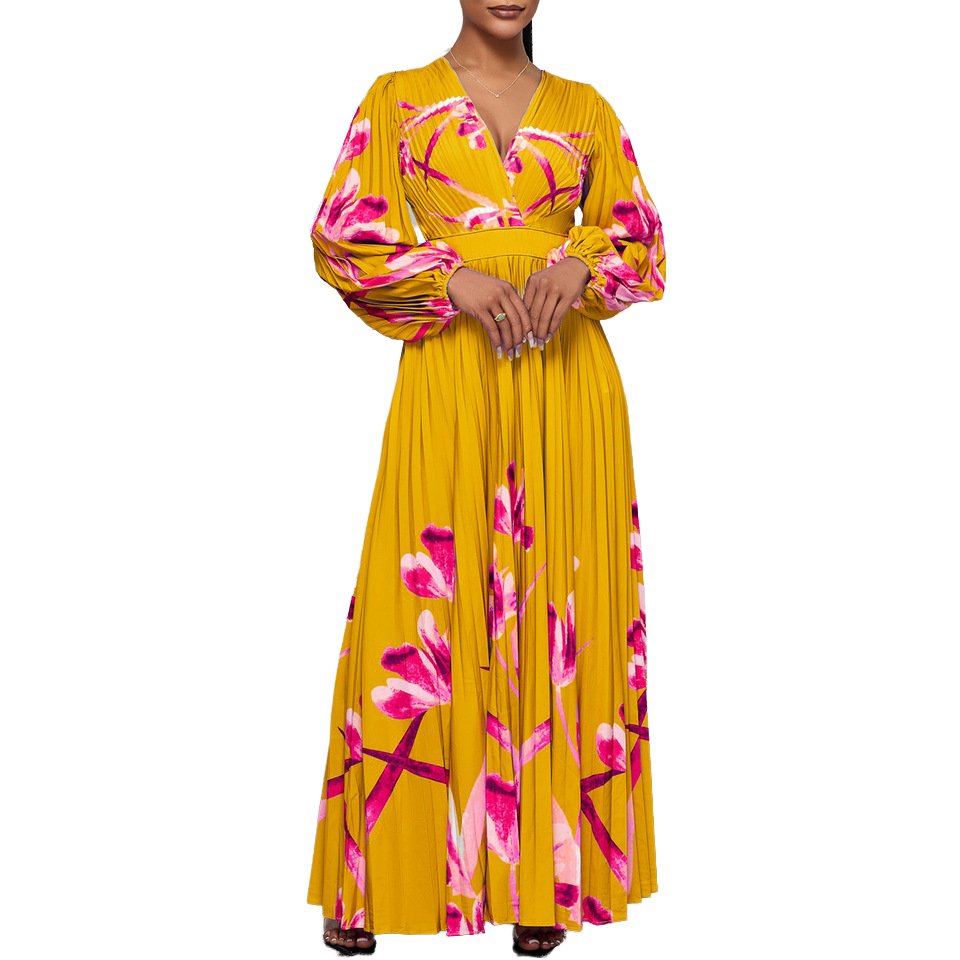 Miyake plus-size women's pleated skirt Fashion trend printed casual dress with natural waist line women's casual dress
