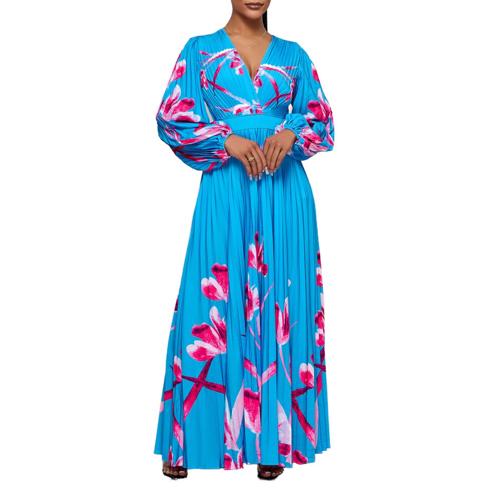 Miyake plus-size women's pleated skirt Fashion trend printed casual dress with natural waist line women's casual dress