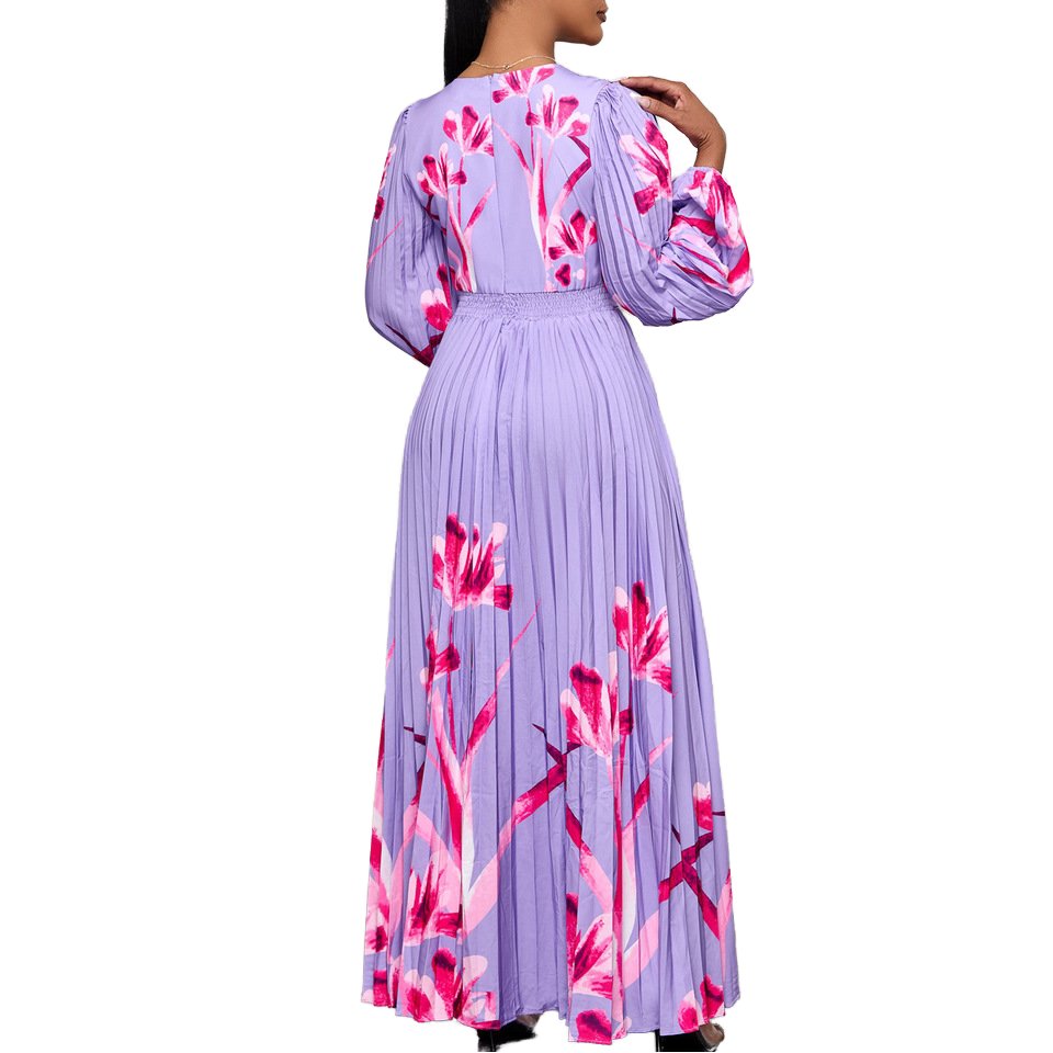 Miyake plus-size women's pleated skirt Fashion trend printed casual dress with natural waist line women's casual dress