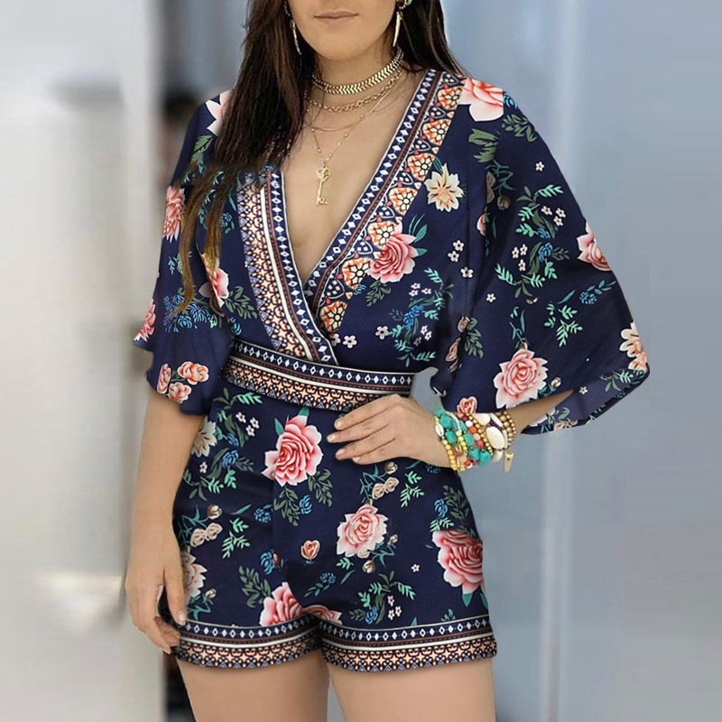 2 Piece Outfits for Women Summer Two Piece Crop Top Shorts Set Romper Jumpsuit Mini Vintage Casual Dresses Boho Floral Print Bow