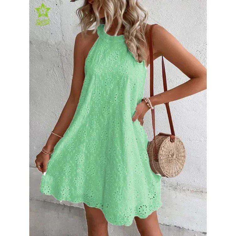 OEM/ODM New Arrival Sleeveless Womens Cotton Beach Dress Shirt Lady Modest Round Neck Summer Women Casual Dress