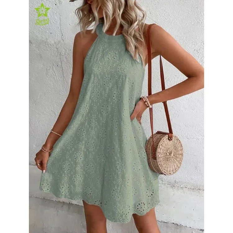 OEM/ODM New Arrival Sleeveless Womens Cotton Beach Dress Shirt Lady Modest Round Neck Summer Women Casual Dress