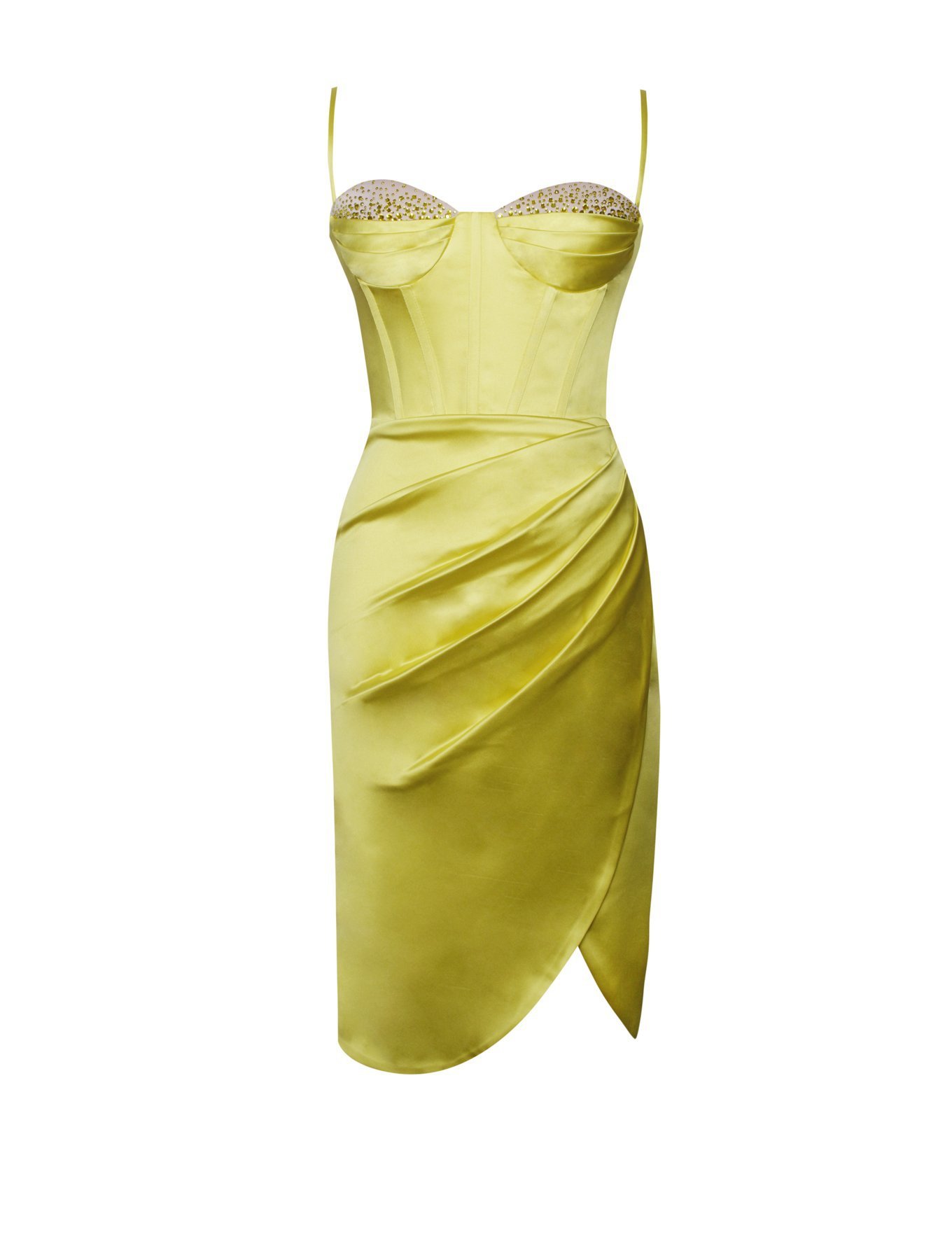 Elegant Satin Padded Wire Off-shoulder Asymmetric Draped Corset Cocktail Dress Boning Comfy Lining Split Mini Bodycon Formal