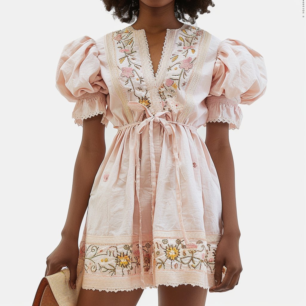 New Design Puff Sleeves Embroidery Boho Dresses Women Casual Dress Dresses Women Lady Elegant