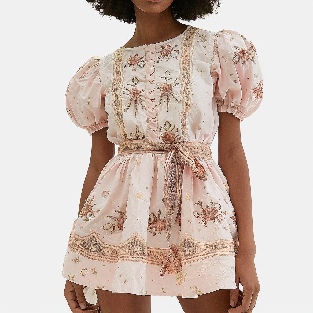 New Design Puff Sleeves Embroidery Boho Dresses Women Casual Dress Dresses Women Lady Elegant