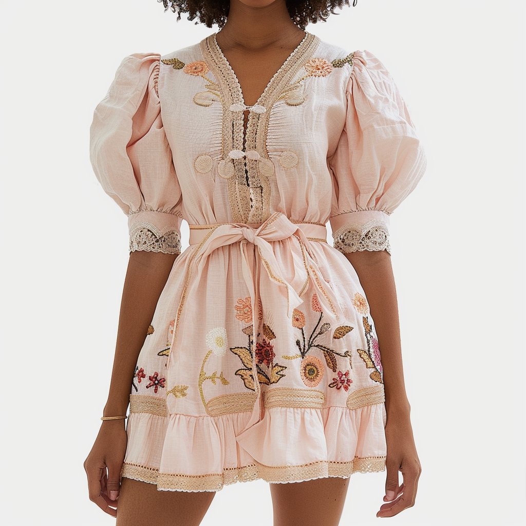 New Design Puff Sleeves Embroidery Boho Dresses Women Casual Dress Dresses Women Lady Elegant