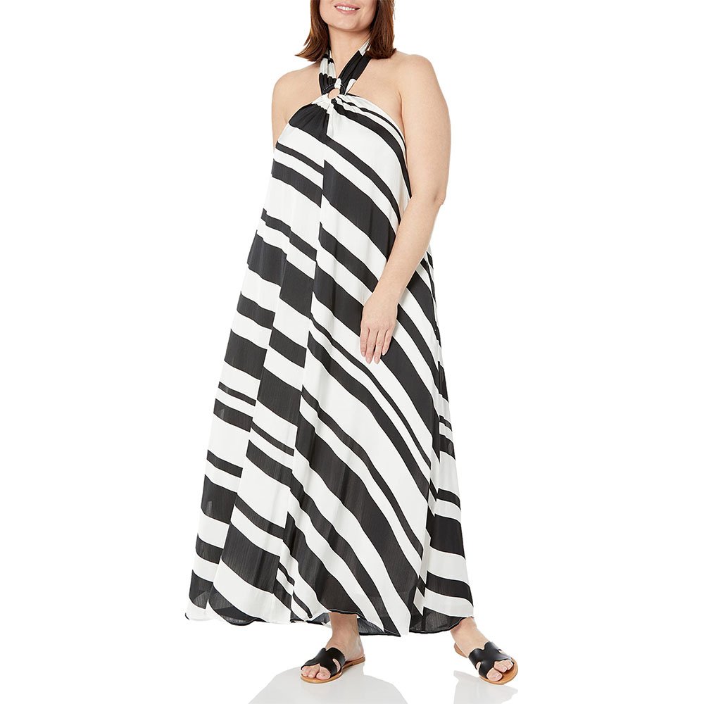 2023 Women Summer Fashion Stripe Maxi Dress Daily Plus Size Halter Neck Sexy Elegant Casual Sweater Soft Loose Tie Back Elegant