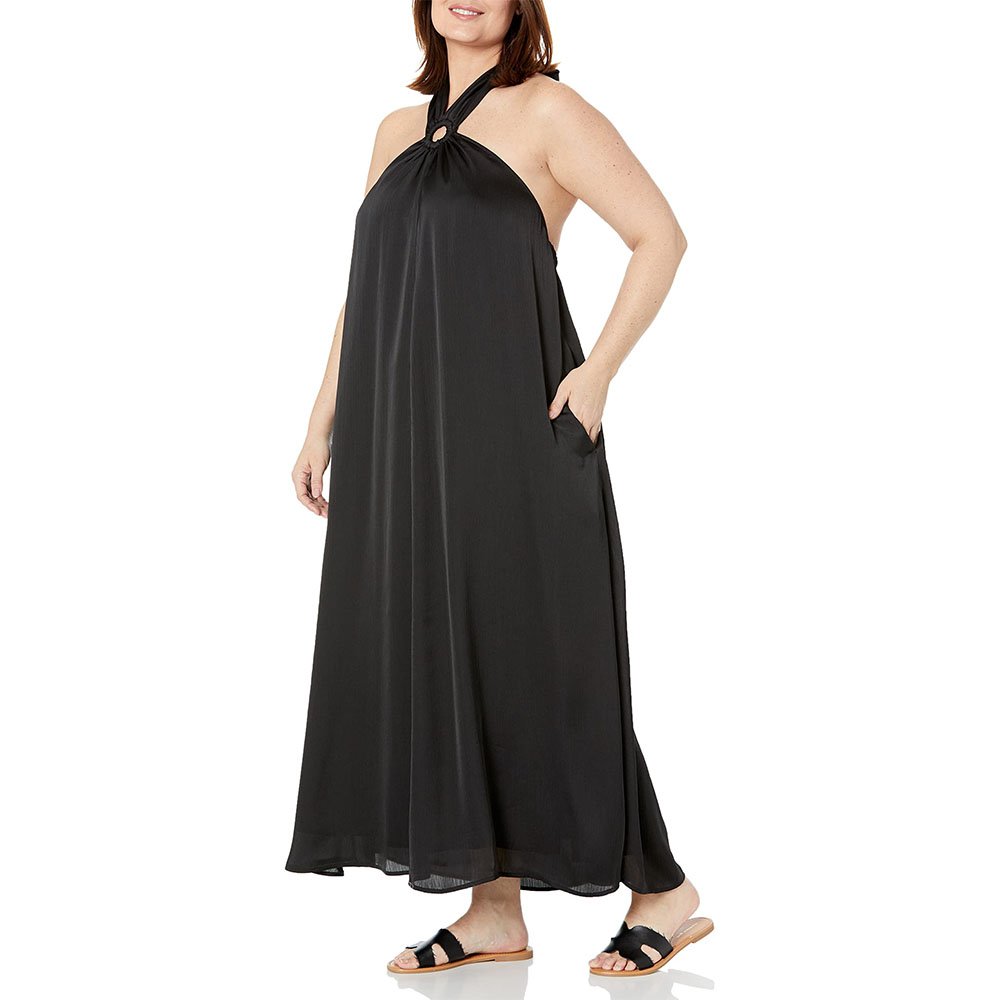 2023 Women Summer Fashion Stripe Maxi Dress Daily Plus Size Halter Neck Sexy Elegant Casual Sweater Soft Loose Tie Back Elegant