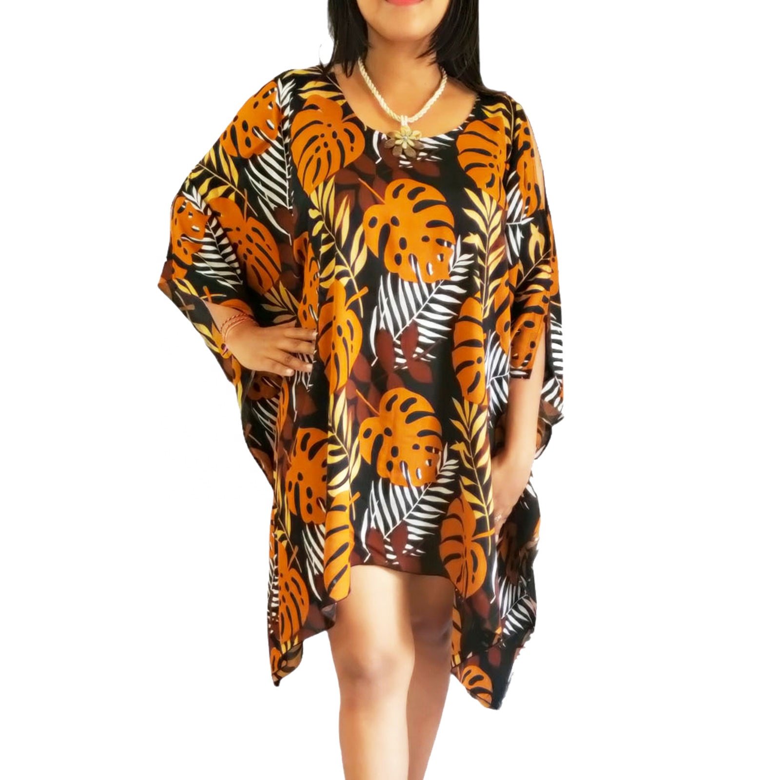 NEW arrival poncho dress 100% rayon leaf printed hole shoulder casual dresses cover up summer beach dress