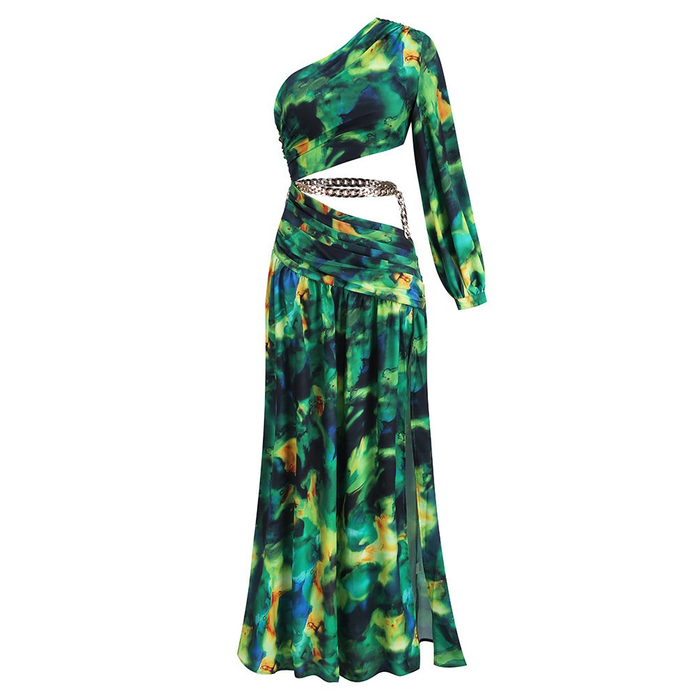 Wholesale womens clothing chiffon floral casual dress one-the-shoulder elegant flower dresses
