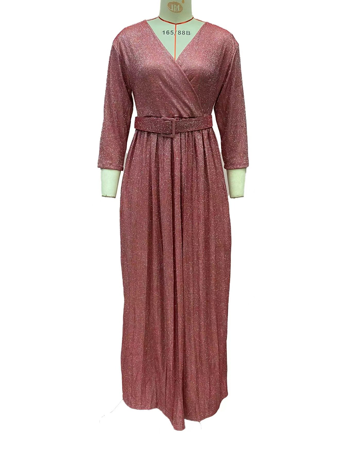 Linda Fashion Large Swing Skirt Belt Gold-plated Pleated Casual Party Long Floor-length Autumn Chiffon Breathable Bright Pink