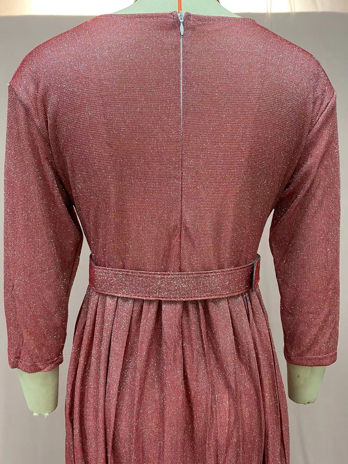 Linda Fashion Large Swing Skirt Belt Gold-plated Pleated Casual Party Long Floor-length Autumn Chiffon Breathable Bright Pink