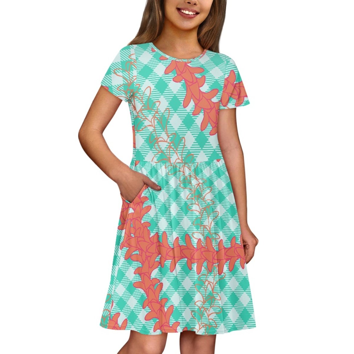 Dropshipping Clothing Women Personalized Customization Comfortable Hawaii Palaka Short Sleeve Children's Dress
