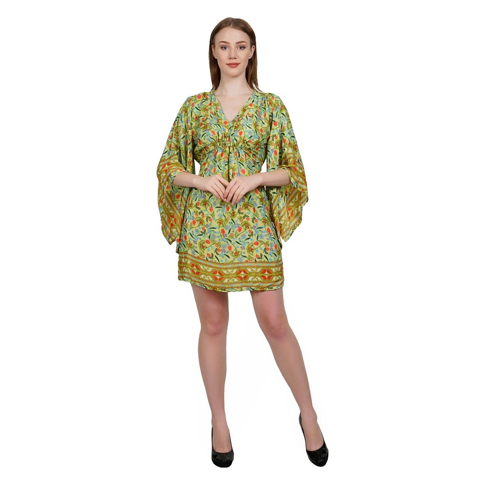 High Quality Assured Stylish Floral Printed Pattern Short Dress Top with Long Sleeves and V-neck Design for Girls and Women