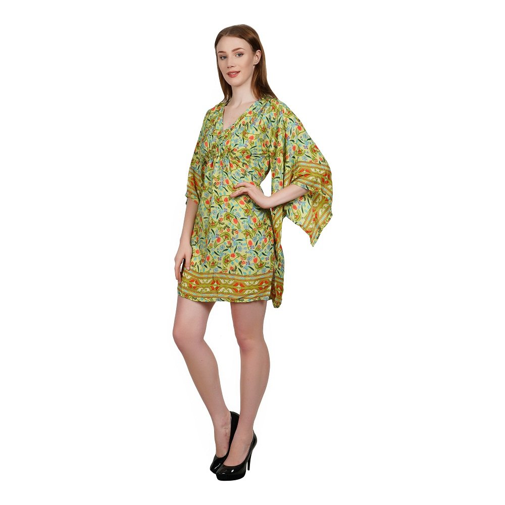 High Quality Assured Stylish Floral Printed Pattern Short Dress Top with Long Sleeves and V-neck Design for Girls and Women