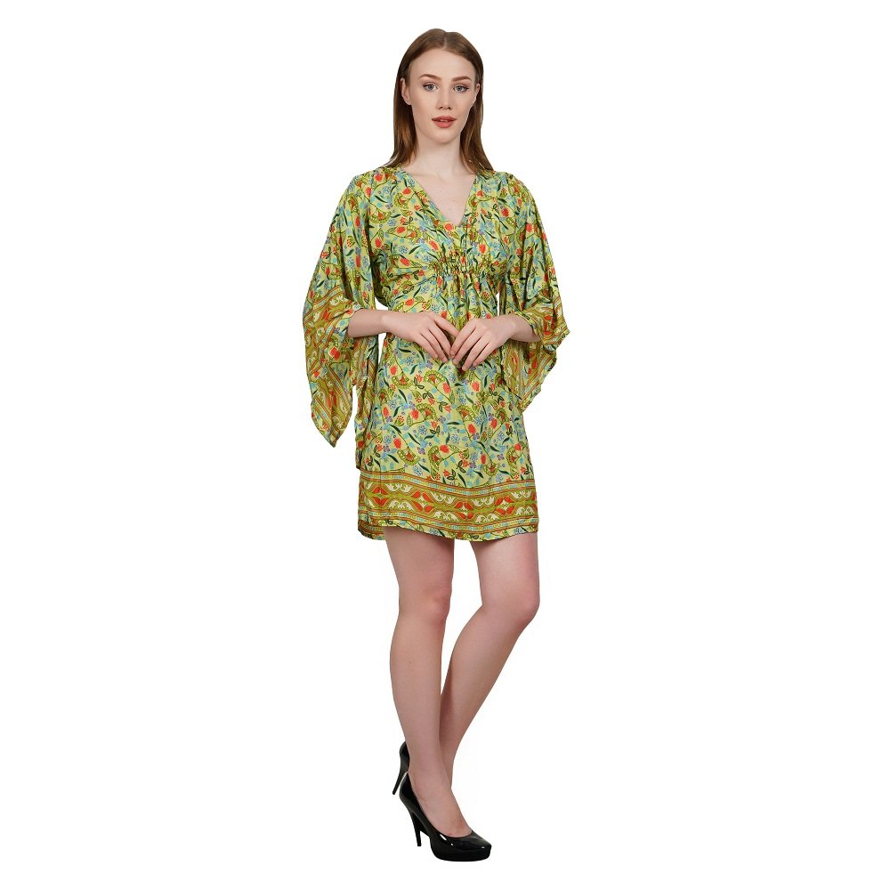 High Quality Assured Stylish Floral Printed Pattern Short Dress Top with Long Sleeves and V-neck Design for Girls and Women