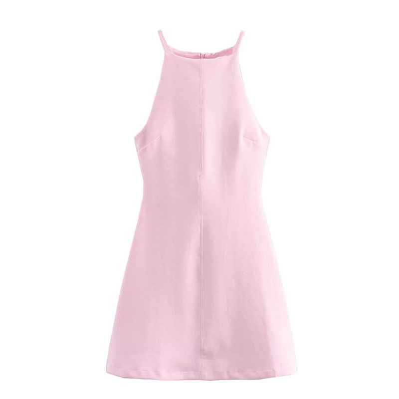 ZATRHMBM Women 2024 Summer New Fashion Multicolor Halter Neck Mini Dress Vintage Sleeveless Female Dresses Vestidos Mujer