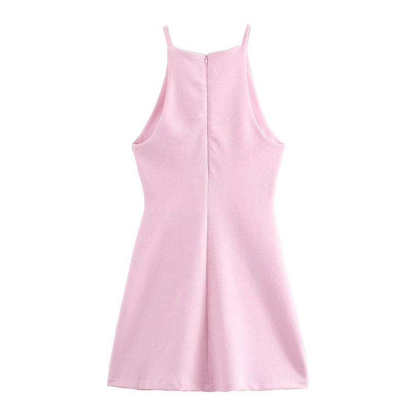 ZATRHMBM Women 2024 Summer New Fashion Multicolor Halter Neck Mini Dress Vintage Sleeveless Female Dresses Vestidos Mujer