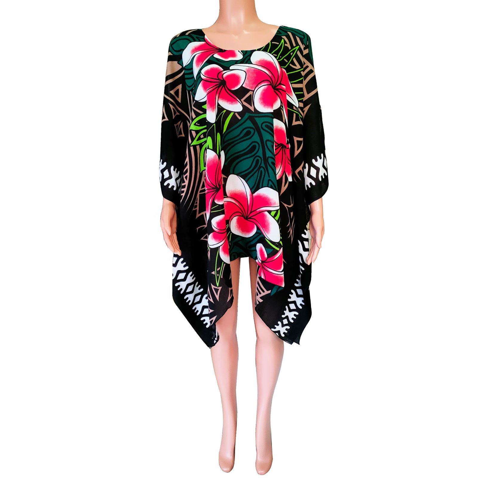 NEW Design Printed Women Casual Poncho Dress Big Plumeria Flower Printed Summer Beach Dresses