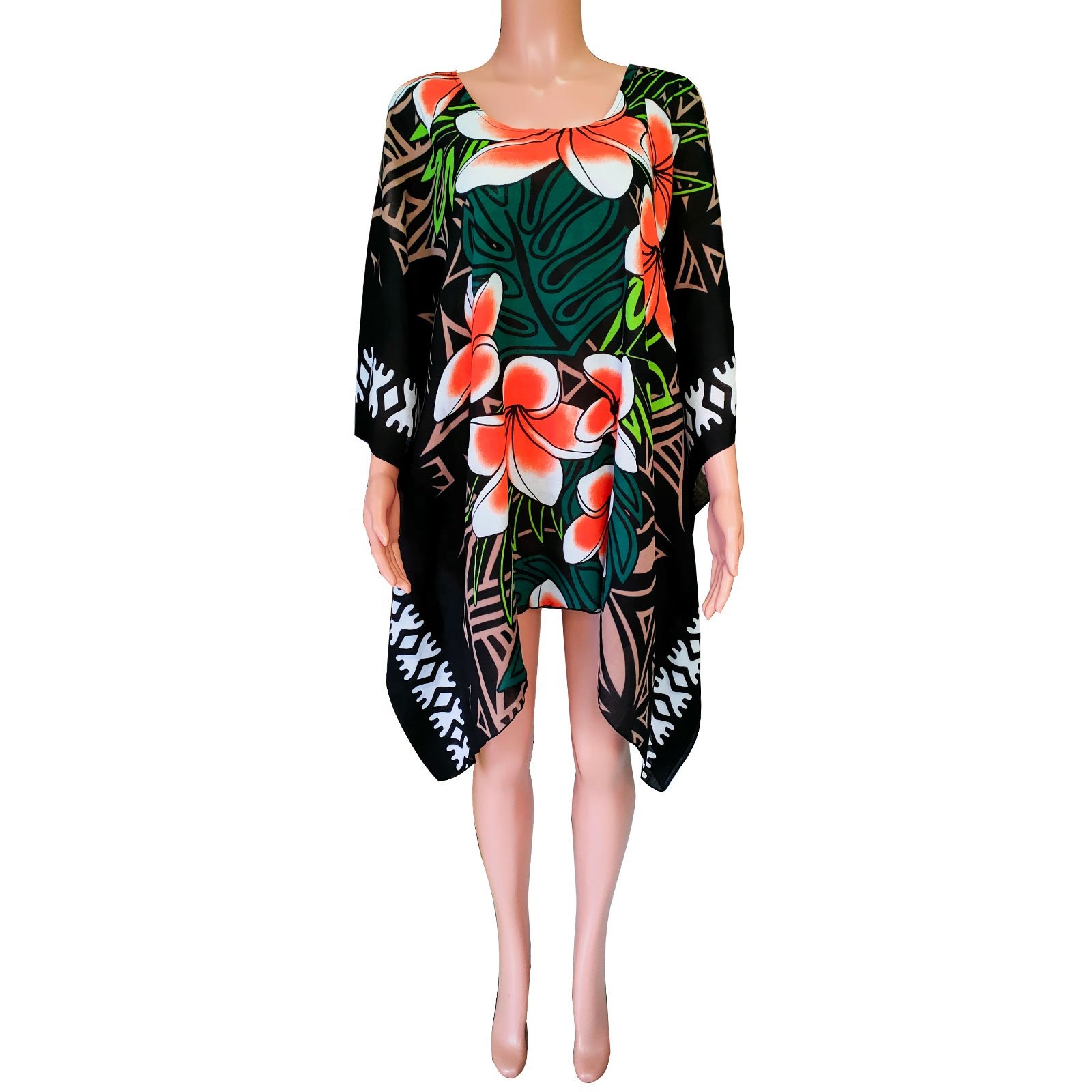NEW Design Printed Women Casual Poncho Dress Big Plumeria Flower Printed Summer Beach Dresses