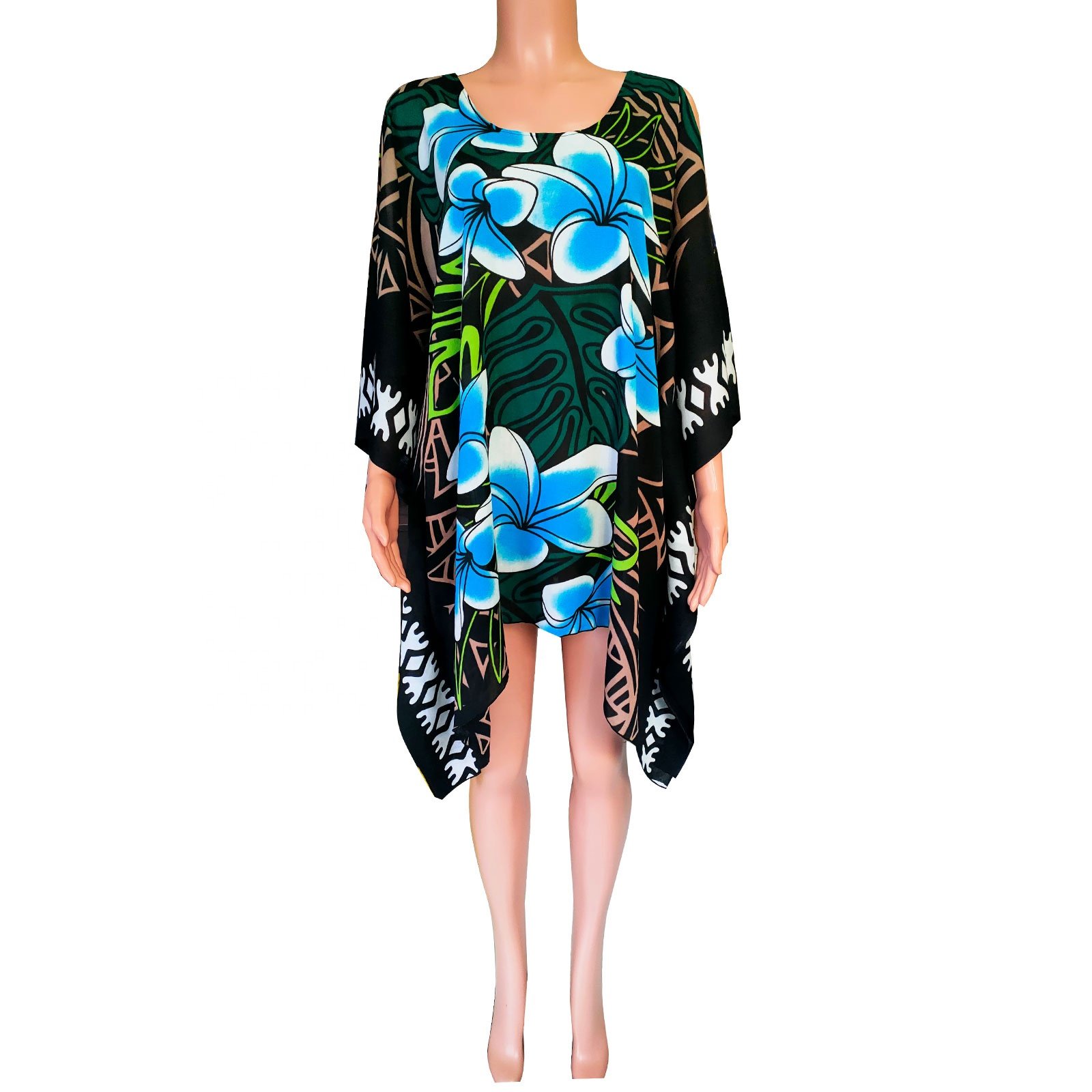 NEW Design Printed Women Casual Poncho Dress Big Plumeria Flower Printed Summer Beach Dresses