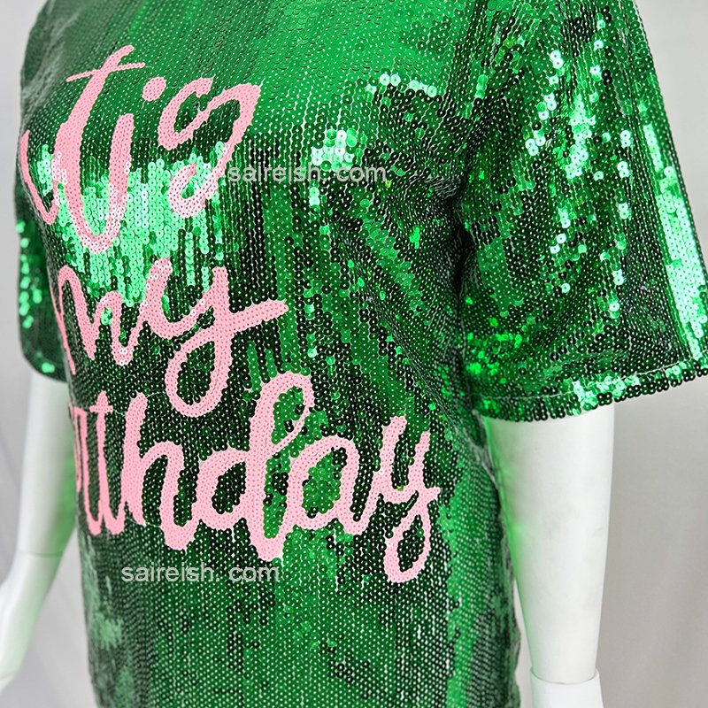 Saireish Custom Birthday Dress Sequin Tunics T Shirt Plus Size Women's Clothing