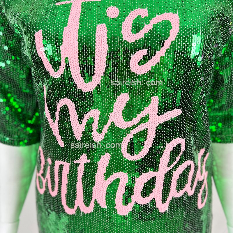 Saireish Custom Birthday Dress Sequin Tunics T Shirt Plus Size Women's Clothing